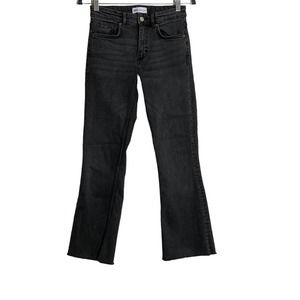 Zara Dark Wash Raw Hem Flare Leg Jeans 4